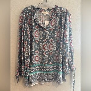 LOFT Women's Geometric Blouse - Blue and Red Size M. 012026-0043